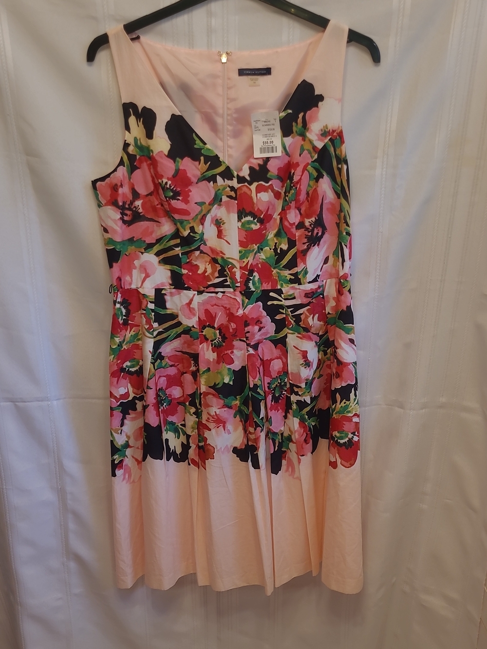 Tommy Hilfiger Pink Floral Fit & Flare Sleeveless Dress  - Size 14 - NWT